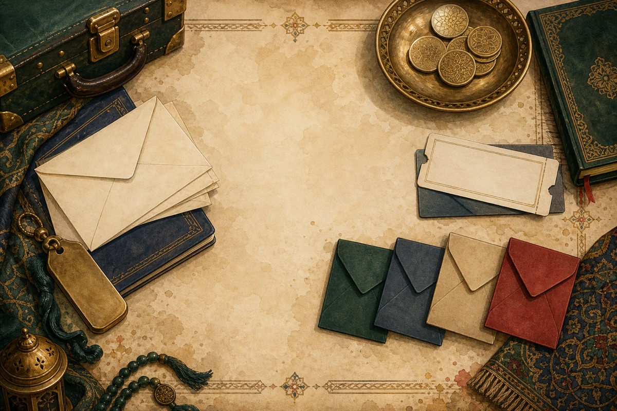 Cash-plan mood image: ornate envelopes, a brass dish of coins, and a leather-bound journal on parchment.